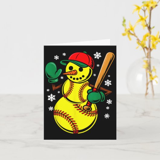Softball Santa Hat Snowman Xmas Funny Softball Chr カード (黄色い花)