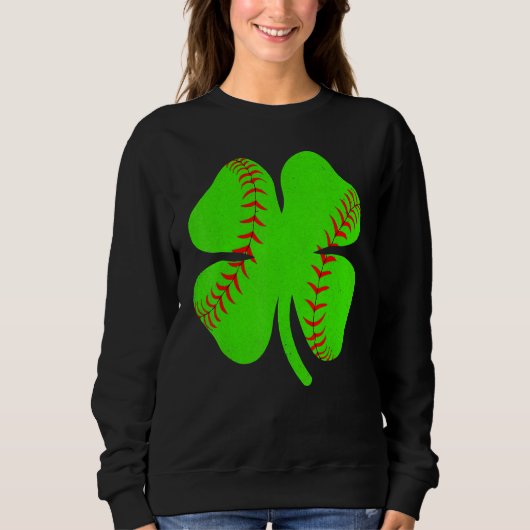 Softball Shamrock Lucky Clover Irish St Patrick's  スウェットシャツ (正面)