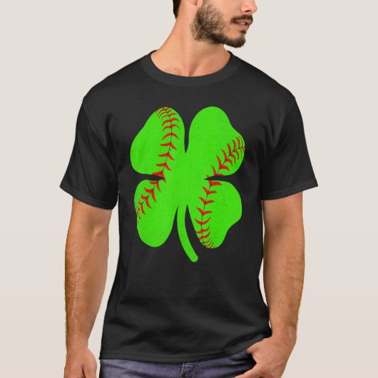 Softball Shamrock Lucky Clover Irish St Patrick's  Tシャツ (正面)
