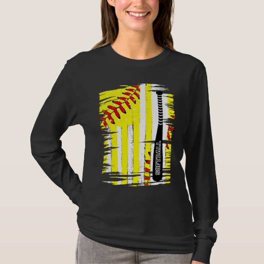 Softball Softball Player US Flag Themed Sport Coac Tシャツ (正面)