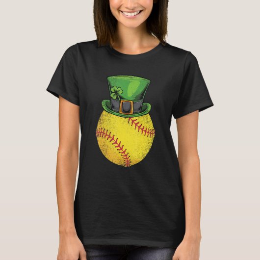Softball St Patricks Day Boys Men Ball Leprechaun  Tシャツ (正面)