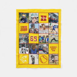 Softball Team Senior Night Custom Photo Yellow Red フリースブランケット