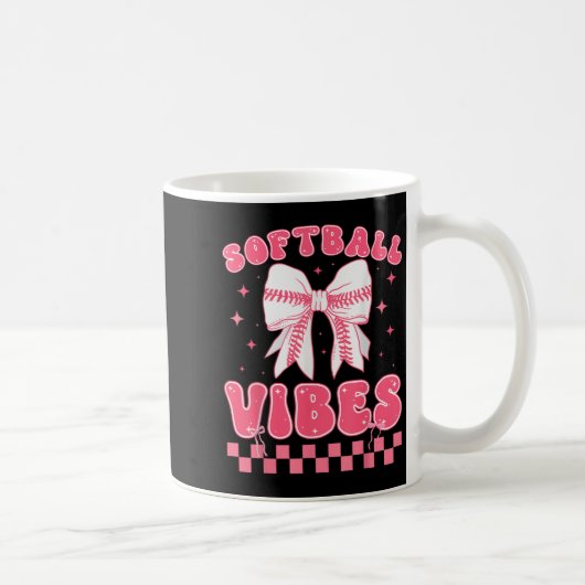 Softball Vibes Softball Couqette Groovy Softball G コーヒーマグカップ (右)
