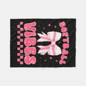 Softball Vibes Softball Couqette Groovy Softball G フリースブランケット (正面(横))