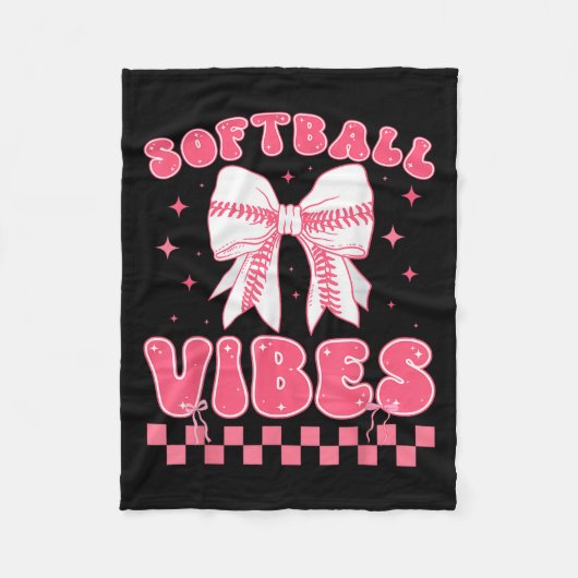 Softball Vibes Softball Couqette Groovy Softball G フリースブランケット (正面)