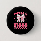 Softball Vibes Softball Couqette Groovy Softball G 缶バッジ (正面)