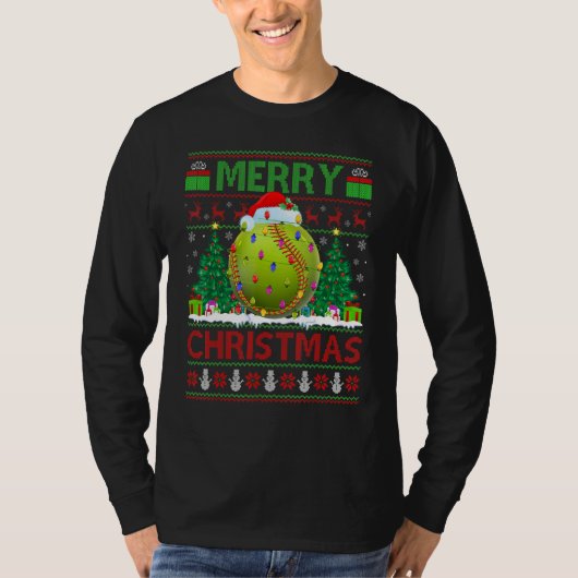 Softball   Xmas Tree Ugly Santa Softball Christmas Tシャツ (正面)