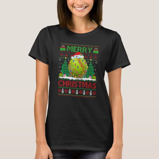 Softball  Xmas Tree Ugly Santa Softball Christmas Tシャツ (正面)