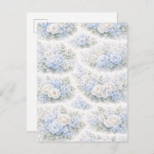 SoftBlue Floral Pattern Elegant Romantic Botanical インビテーションポストカード (正面/裏面)