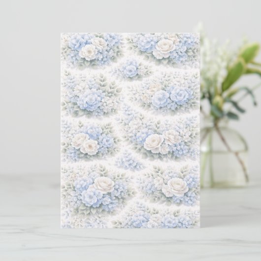 SoftBlue Floral Pattern Elegant Romantic Botanical 招待状 (スタンド正面)