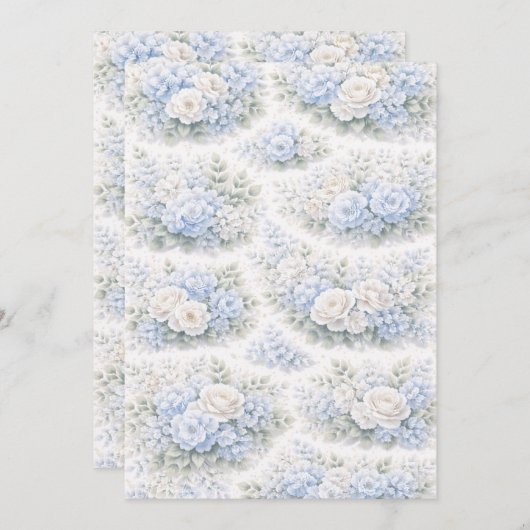 SoftBlue Floral Pattern Elegant Romantic Botanical 招待状 (正面/裏面)