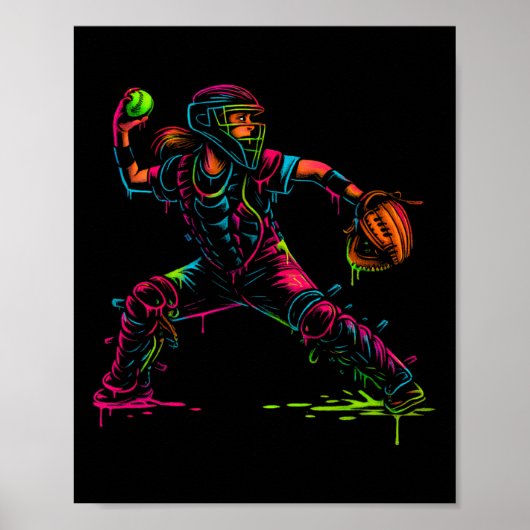 Softll Catcher Dad Pitcher Fastpitch Coach Fathers ポスター (正面)