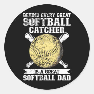 Softll Catcher Dad Pitcher Fastpitch Coach Fathers ラウンドシール