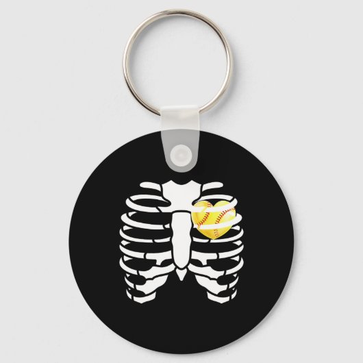 Softll Heart Inside Ribs Skeleton Halloween Costum キーホルダー (正面)
