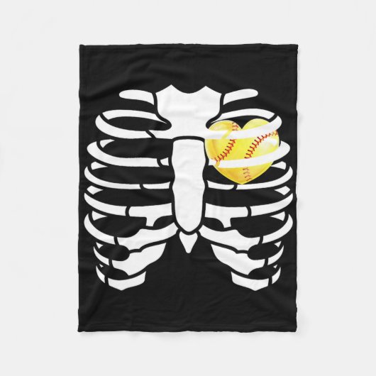 Softll Heart Inside Ribs Skeleton Halloween Costum フリースブランケット (正面)
