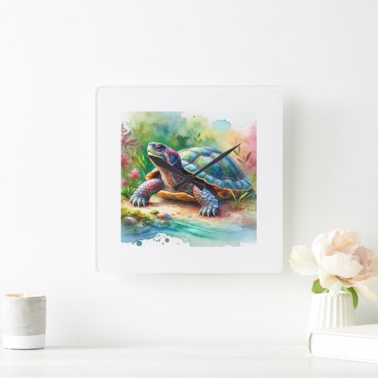 Softshell Turtle 221024AREF149 - Watercolor スクエア壁時計 (ホーム)