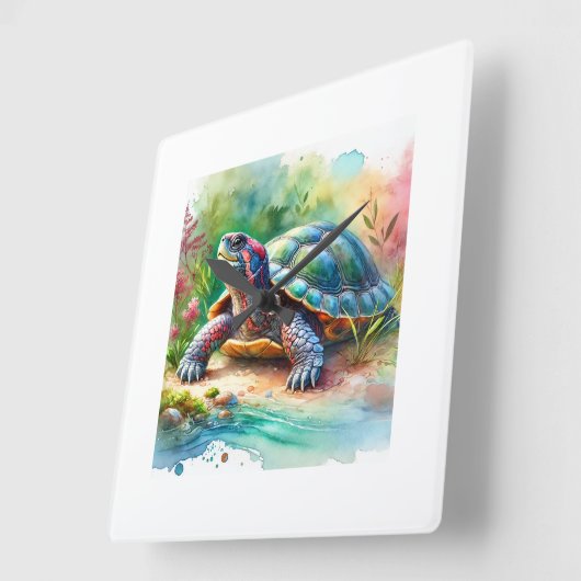 Softshell Turtle 221024AREF149 - Watercolor スクエア壁時計 (傾斜)