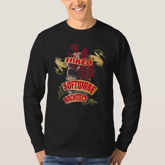 Software Architect Inked Skull & Red Roses Tattoo Tシャツ (正面)