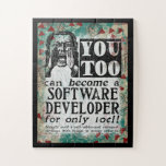 Software Developer - Funny Vintage Retro ジグソーパズル<br><div class="desc">Software Developer vintage advertisement in turquoise,  aqua,  red and black. Arty,  funny,  colorful and fun,  it makes a great gift and will surely bring smiles and laughter to the recipient.</div>