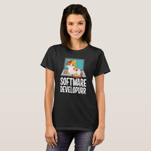 Software Developer Programming Joke Cute Cat Lapto Tシャツ (正面フル)