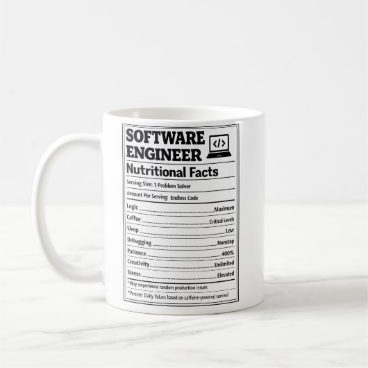 Software Engineer Nutritional Facts Funny Coding コーヒーマグカップ (左)