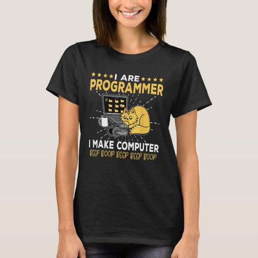 Software Engineer Orange Cat Programmer Make Compu Tシャツ (正面)