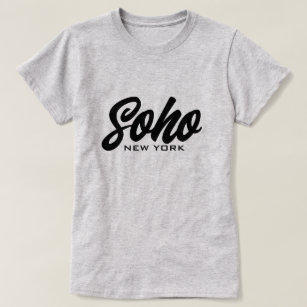 Soho New York白黒スクリプトタイポグラフィ Tシャツ
