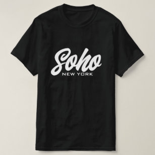 Soho New York白黒スクリプトタイポグラフィ Tシャツ