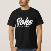 Soho New York白黒スクリプトタイポグラフィ Tシャツ (正面)