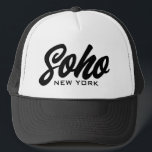 Soho New York trucker hat with scriptタイポグラフィ キャップ<br><div class="desc">Soho New Yorkトラック運転手の帽子とスクリプトタイポグラフィ。カスタム衣服、スポーツ、ゴルフなどカジュアルのための黒と白の野球帽。手スタイリッシュレタリングデザイン男性へと女性。他の色でカッコいいも使用可能。</div>