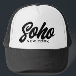 Soho New York trucker hat with scriptタイポグラフィ キャップ<br><div class="desc">Soho New Yorkトラック運転手の帽子とスクリプトタイポグラフィ。カスタム衣服、スポーツ、ゴルフなどカジュアルのための黒と白の野球帽。手スタイリッシュレタリングデザイン男性へと女性。他の色でカッコいいも使用可能。</div>