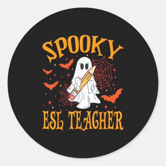 Soky Esl Teacher Ghost Funny Halloween School Wome ラウンドシール (正面)