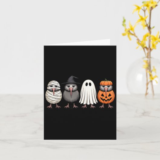 Soky Ghost Kiwi Bird Pumpkin Halloween Skeleton  カード (黄色い花)