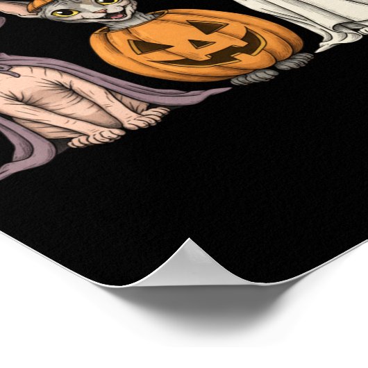 Soky Ghost Sphynx Cat Lover Pumpkin Halloween Long ポスター (角)
