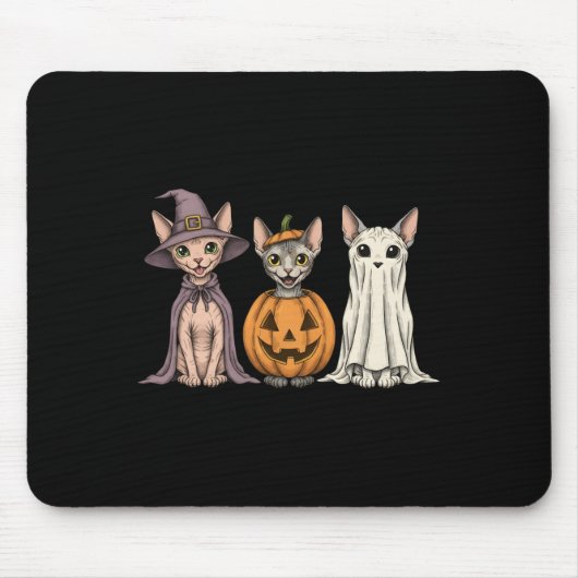 Soky Ghost Sphynx Cat Lover Pumpkin Halloween Long マウスパッド (正面)