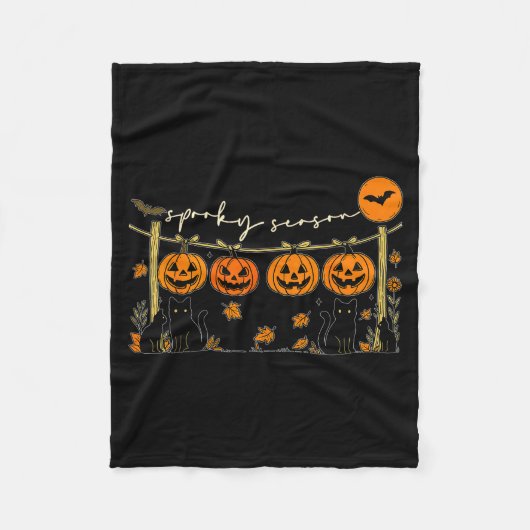 Soky Season Retro Halloween Black Cat Pumpkin Fall フリースブランケット (正面)