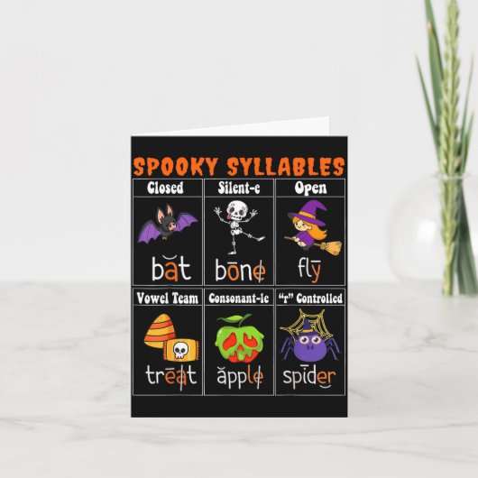 Soky Syllables Funny Halloween Educational Teacher カード (正面)