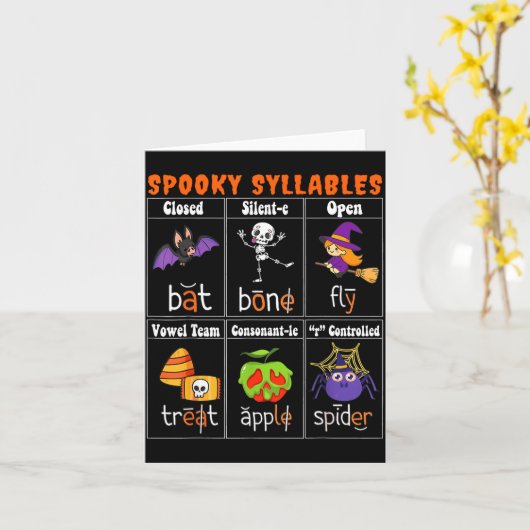 Soky Syllables Funny Halloween Educational Teacher カード (黄色い花)