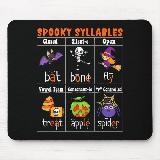 Soky Syllables Funny Halloween Educational Teacher マウスパッド (正面)