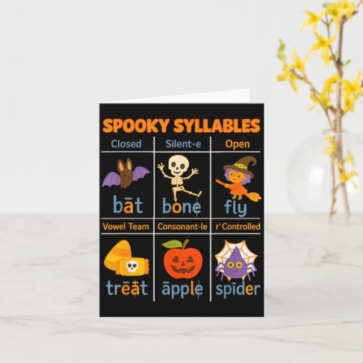 Soky Syllables Teacher Funny Halloween Educational カード (黄色い花)