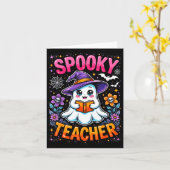Soky Teacher Cute Ghost Reading Book Funny Hallo  カード (黄色い花)
