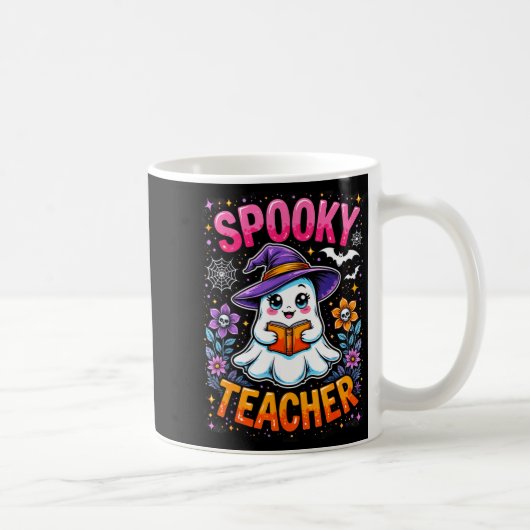 Soky Teacher Cute Ghost Reading Book Funny Hallo  コーヒーマグカップ (右)