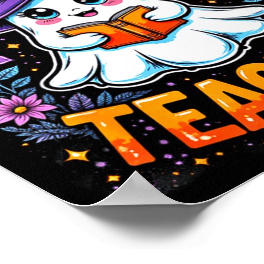 Soky Teacher Cute Ghost Reading Book Funny Hallo  ポスター (角)