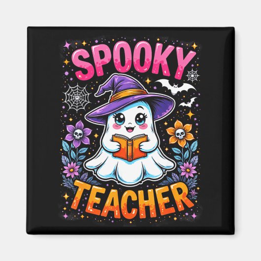 Soky Teacher Cute Ghost Reading Book Funny Hallo マグネット (正面)