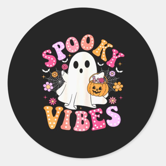 Soky Vibes Ghost Retro Groovy Halloween Women Girl ラウンドシール (正面)