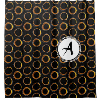 Solar Eclipse Mid-Century Modern Black & Gold シャワーカーテン