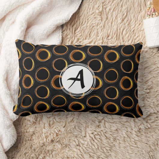 Solar Eclipse Mid-Century Modern Black & Gold ランバークッション (ブランケット)