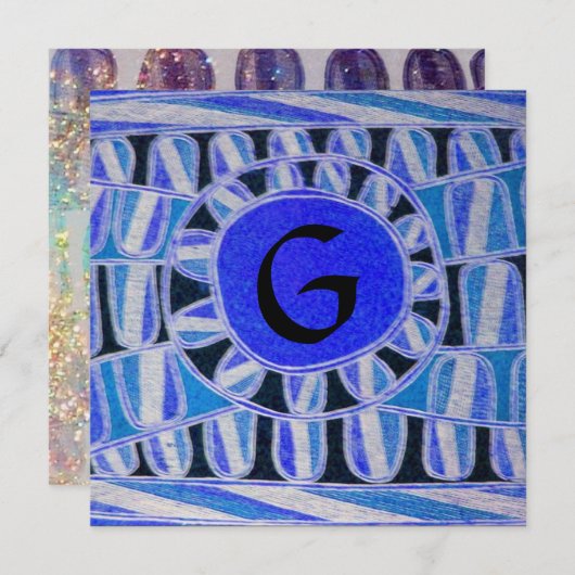 SOLAR MONOGRAM, bright blue turquoise black white 招待状 (正面/裏面)