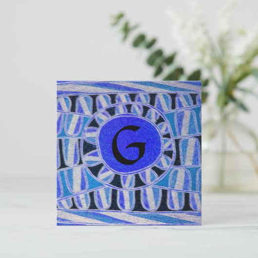 SOLAR MONOGRAM, bright blue turquoise black white 招待状 (スタンド正面)