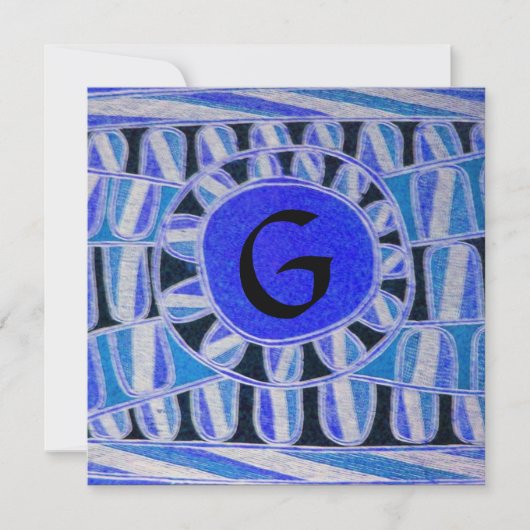 SOLAR MONOGRAM, bright blue turquoise black white 招待状 (正面)